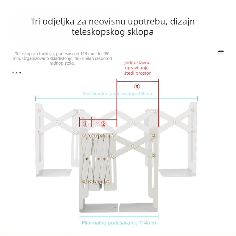 Izvlačni metalni stalak za knjige 78631 za stolnu upotrebu, sklopiv, za učenike