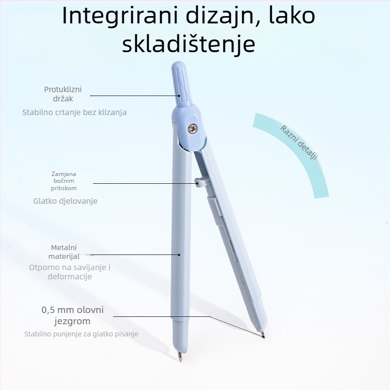 Deli VC28 Integrirani Metalni Kompas s Olovkom, Kružno Ravnalо i Grafitnim Jezgro