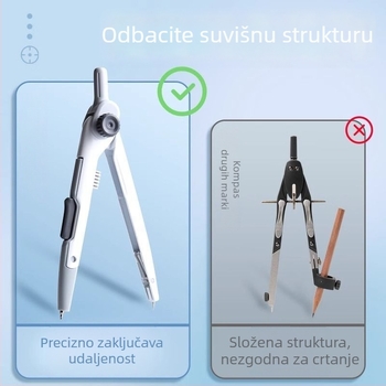 Kružni kompas za učenike s mehanizmom zaključavanja udaljenosti — metalni, prijenosni, puni set za ispite (Marka: M&G; Model: Consult wangwang)