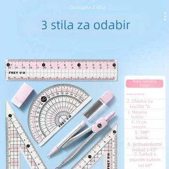 Set alata za crtanje s kompasom, trokutom i ravnalom — Oberchan 6808, plastika, pakiranje: 144 kutije po kartonu, licenciirana privatna marka