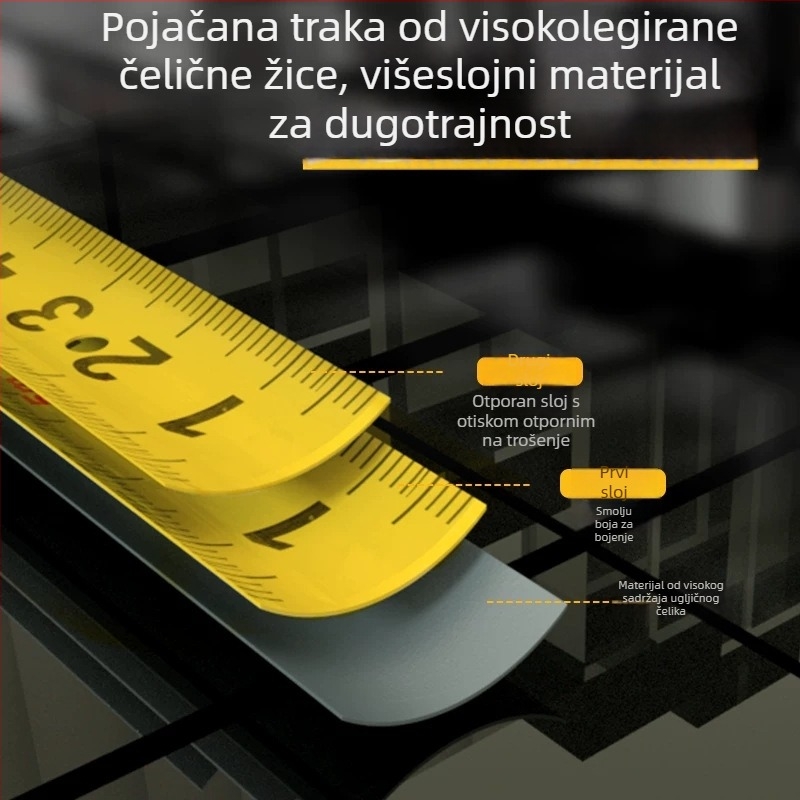 Deli 8203 čelična mjerna traka, 5 m – mjerni alat za crtanje i kućnu upotrebu