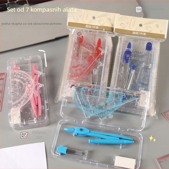 Sedmeročlani set geometrijskih alata za učenike — Travel, model a1318, plastični materijal, 200 komada po kartonu