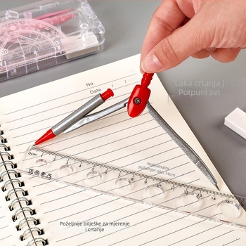 Sedmeročlani set geometrijskih alata za učenike — Travel, model a1318, plastični materijal, 200 komada po kartonu