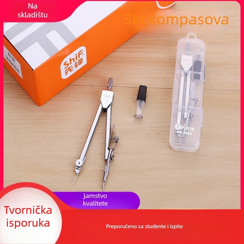Kovinski kompasni set za učenike – geometrijsko crtanje i inženjerska praksa, uključuje kompas i grafitne olovke, model XF3010, 24 komada u kutiji