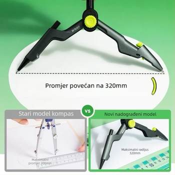 Morning Light metalni compass za crtanje kružnica sa sigurnom iglom, model ACS908L8, 1 kom, za učenike