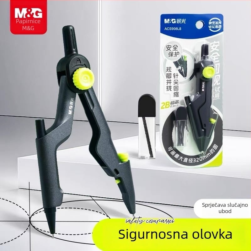 Morning Light metalni compass za crtanje kružnica sa sigurnom iglom, model ACS908L8, 1 kom, za učenike