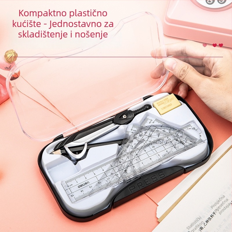 Deli 72151 osmeročlani set kompasa za učenike, alati za crtanje, od cinkovog legura i PS plastike