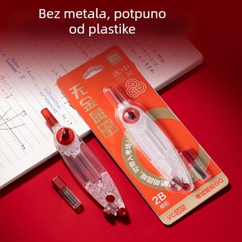 Plastični ispitni šestar bez metala, s rezervnim 2B grafitnim vrhom, okretni zaključavanje, vertikalna noga