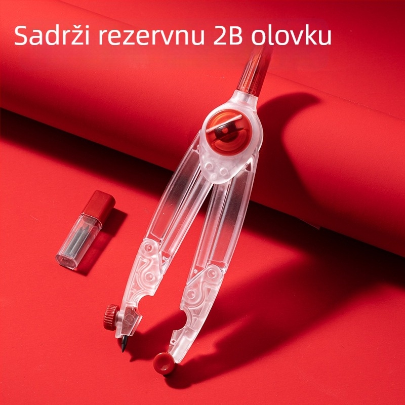 Plastični ispitni šestar bez metala, s rezervnim 2B grafitnim vrhom, okretni zaključavanje, vertikalna noga