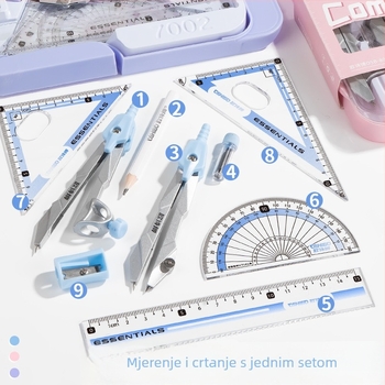 Set kompas i ravnalo za učenike, plastični, 10-dijelni set, marka Good