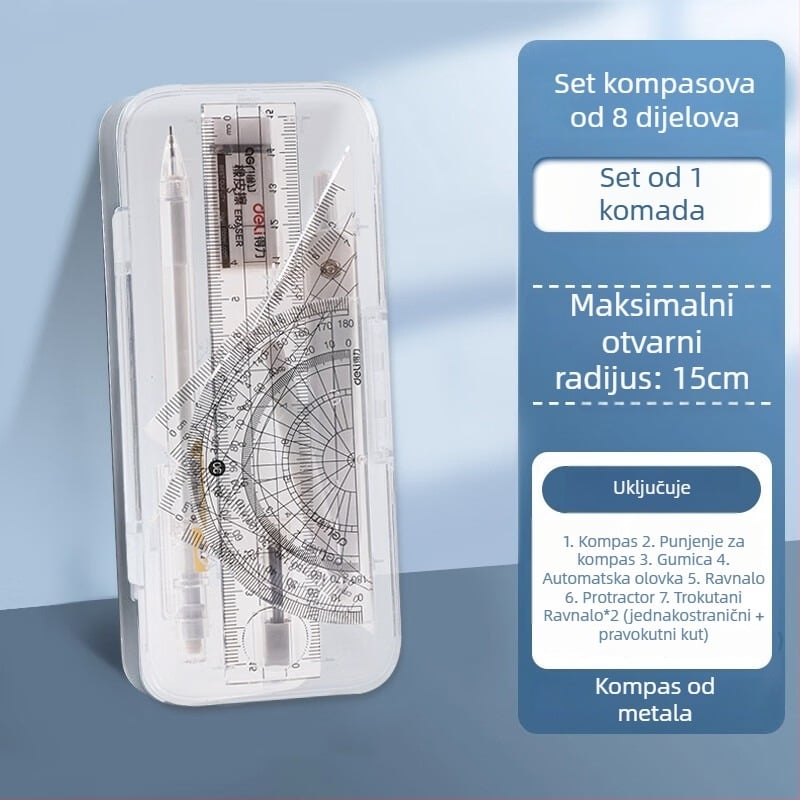 Deli VC211 metalni set za crtanje s kompasom, 8 dijelova
