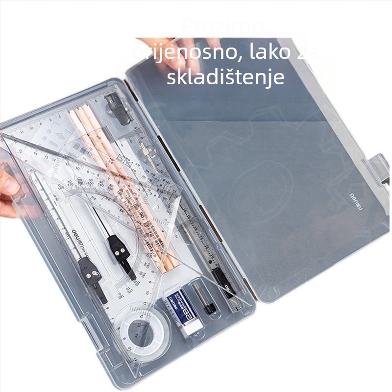 DELI 72156 Set strojnog crtanja — metalni, set alata s kružilom