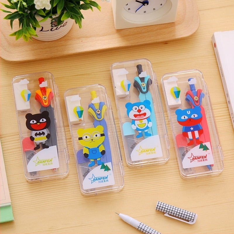 Set kompasa za crtanje, metalna konstrukcija, Xu Feng 8038, dizajn životinja iz crtanih filmova