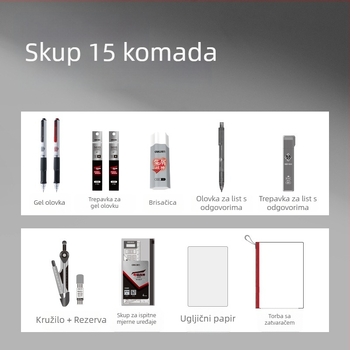 Deli SG33 ispitni set za crtanje, 15 dijelova: kompas, metalni alati za crtanje, gel pero