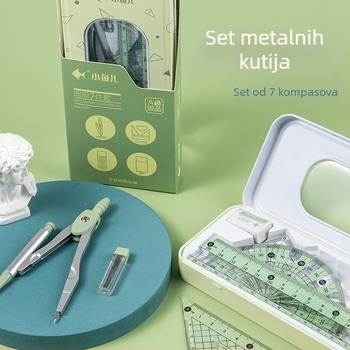 Little Fish 2220 Set pravila i šestar od cinkovog legura s trokutastim pravokutnikom