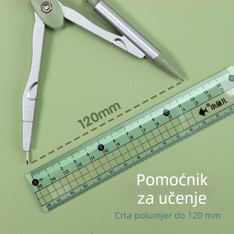 Little Fish 2220 Set pravila i šestar od cinkovog legura s trokutastim pravokutnikom