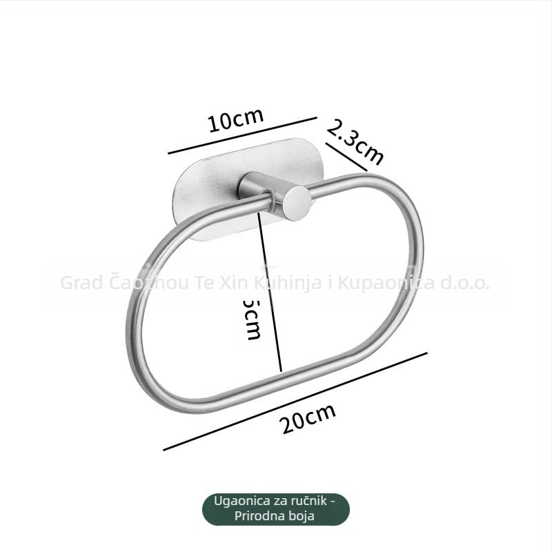 Prsten za ručnike od nehrđajućeg čelika 304, bez bušenja, na zid, kružni ili kvadratni oblik, kupaonica