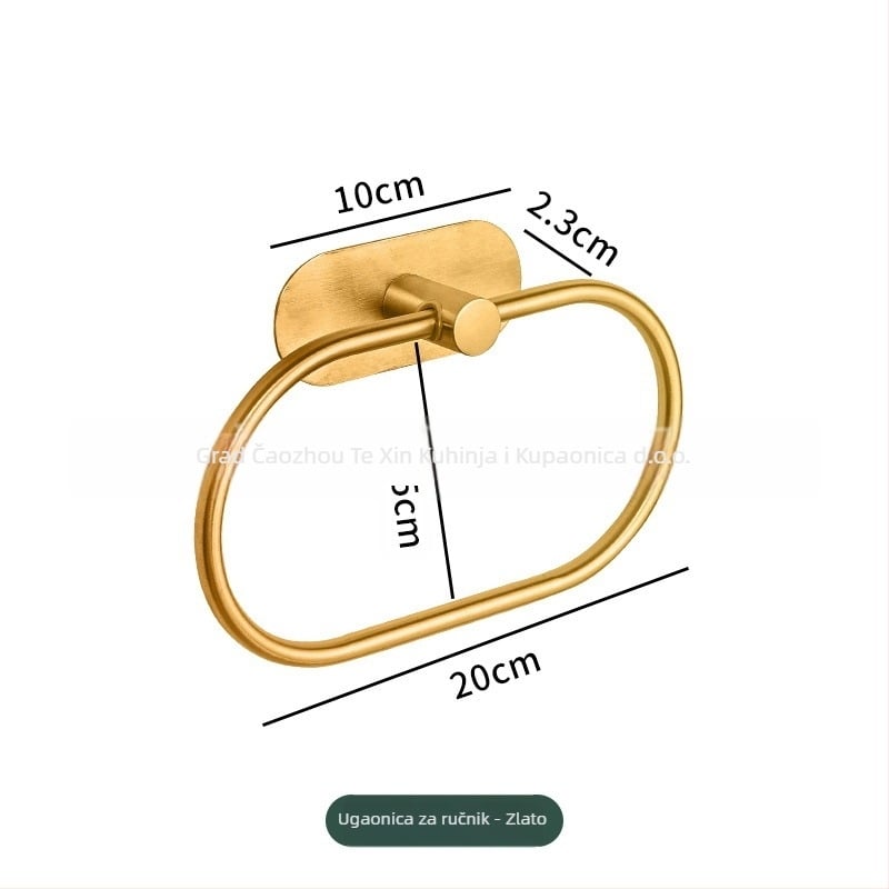 Prsten za ručnike od nehrđajućeg čelika 304, bez bušenja, na zid, kružni ili kvadratni oblik, kupaonica