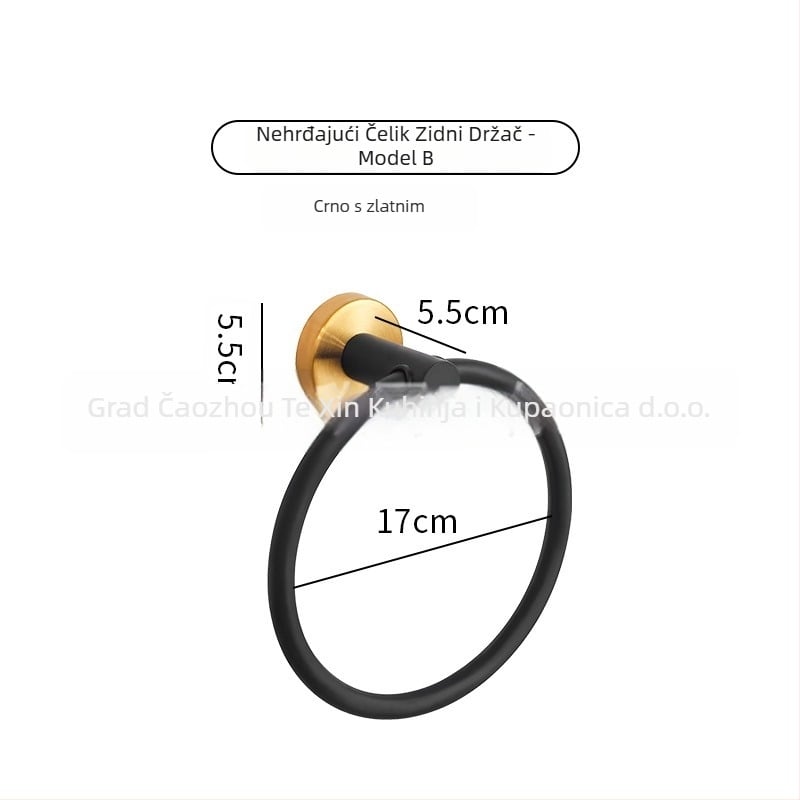 Prsten za ručnike od nehrđajućeg čelika 304, bez bušenja, na zid, kružni ili kvadratni oblik, kupaonica