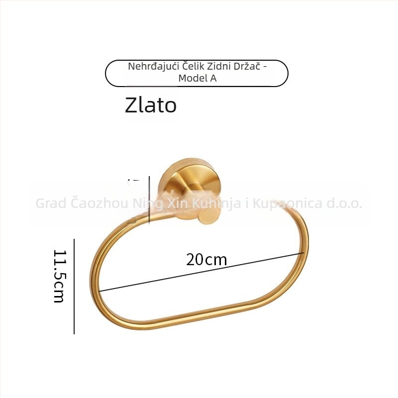 Prsten za ručnike od nehrđajućeg čelika 304, bez bušenja, na zid, kružni ili kvadratni oblik, kupaonica