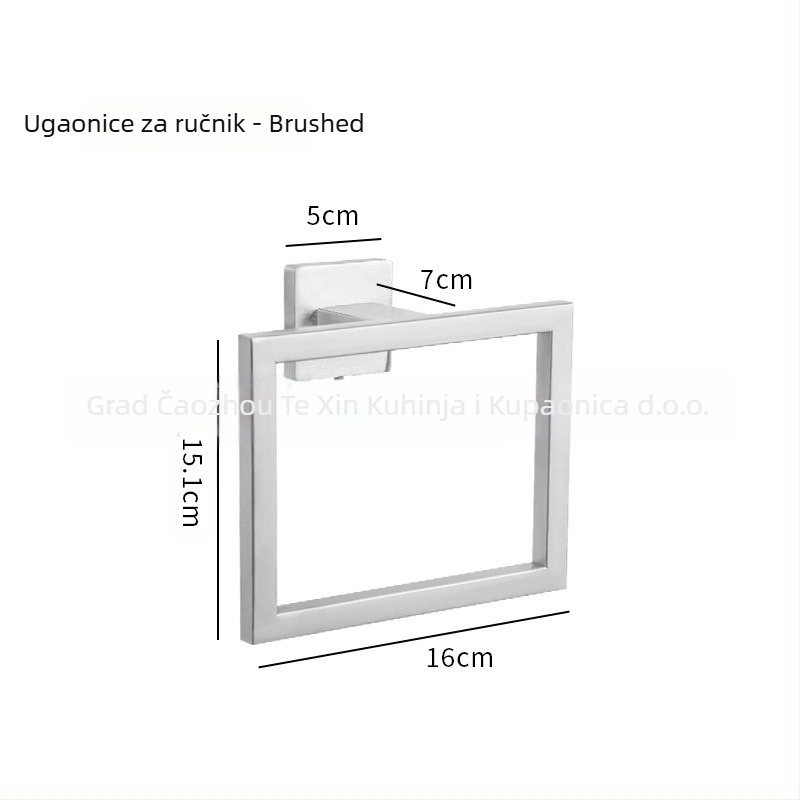 Prsten za ručnike od nehrđajućeg čelika 304, bez bušenja, na zid, kružni ili kvadratni oblik, kupaonica