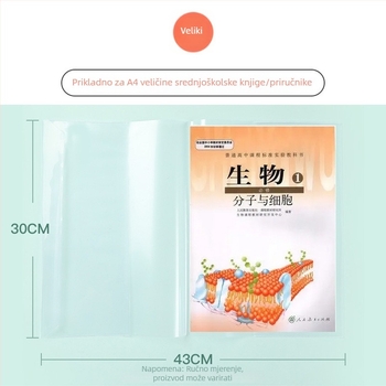 Ekološki prozirni zaštitni omot za udžbenik za srednjoškolce, s zaštitnom folijom bez rezanja.