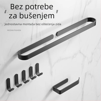 Držač za ručnike s jednim šipkom — bez bušenja, aluminijski spoj, oksidirani premaz, nosivost 30 kg, nordični moderni stil