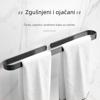 Držač za ručnike s jednim šipkom — bez bušenja, aluminijski spoj, oksidirani premaz, nosivost 30 kg, nordični moderni stil