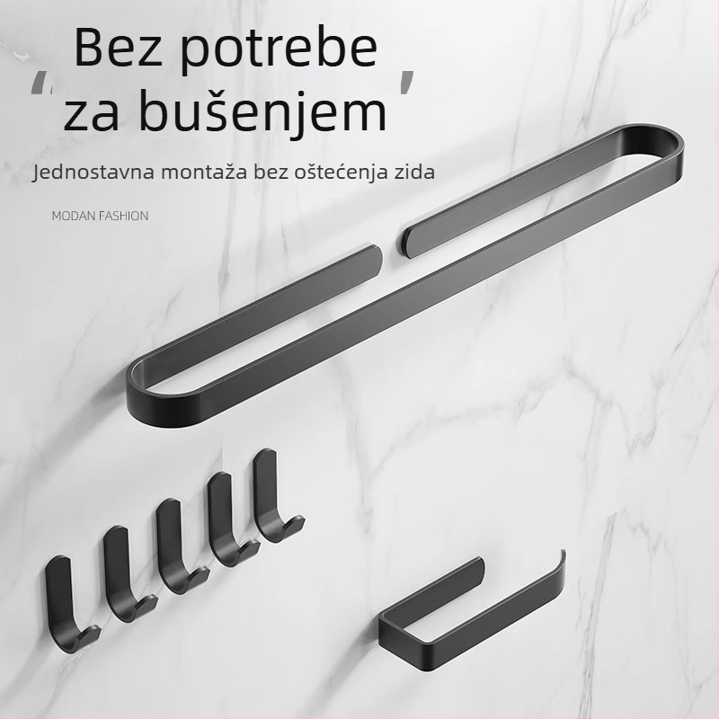 Držač za ručnike s jednim šipkom — bez bušenja, aluminijski spoj, oksidirani premaz, nosivost 30 kg, nordični moderni stil