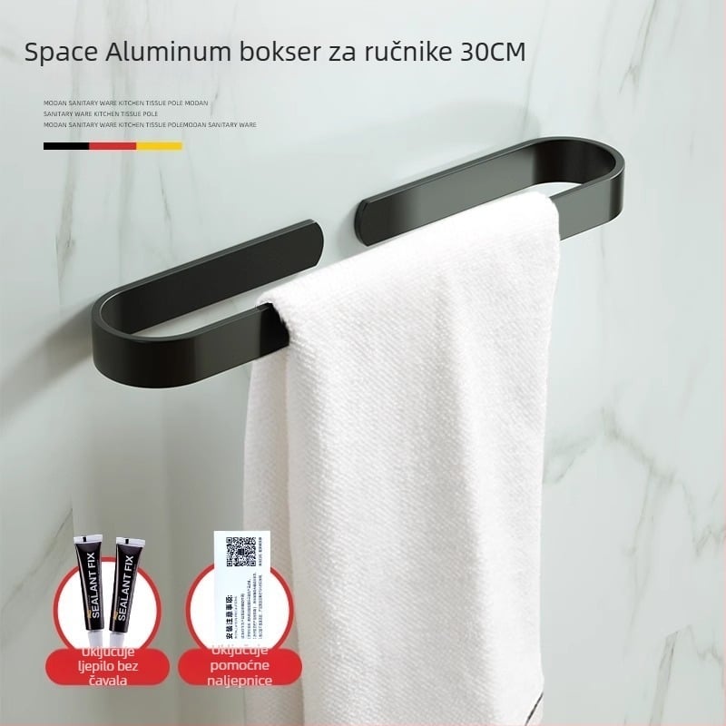 Držač za ručnike s jednim šipkom — bez bušenja, aluminijski spoj, oksidirani premaz, nosivost 30 kg, nordični moderni stil