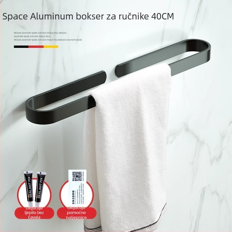 Držač za ručnike s jednim šipkom — bez bušenja, aluminijski spoj, oksidirani premaz, nosivost 30 kg, nordični moderni stil