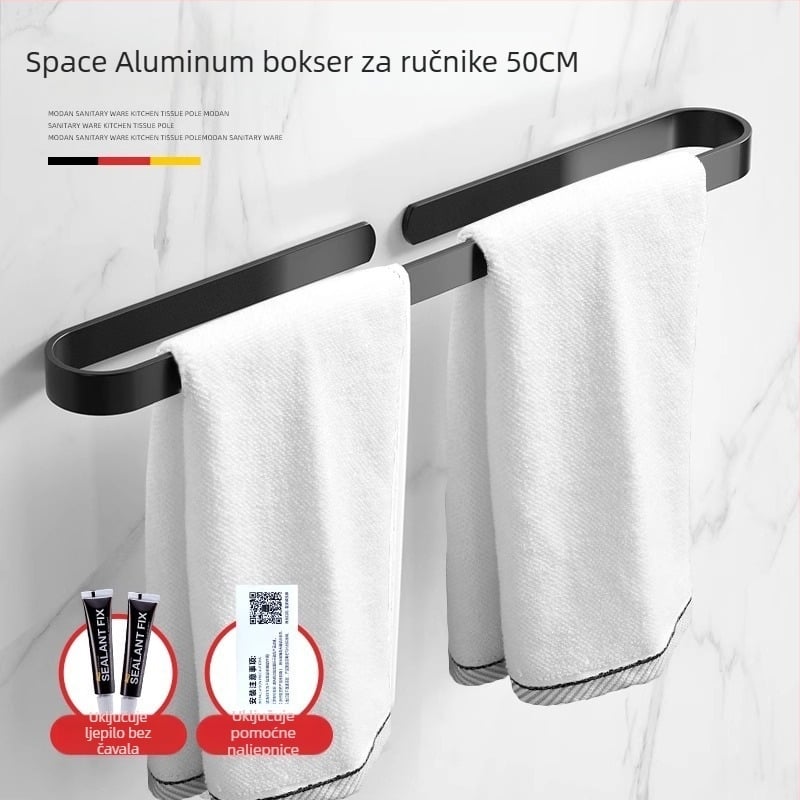Držač za ručnike s jednim šipkom — bez bušenja, aluminijski spoj, oksidirani premaz, nosivost 30 kg, nordični moderni stil
