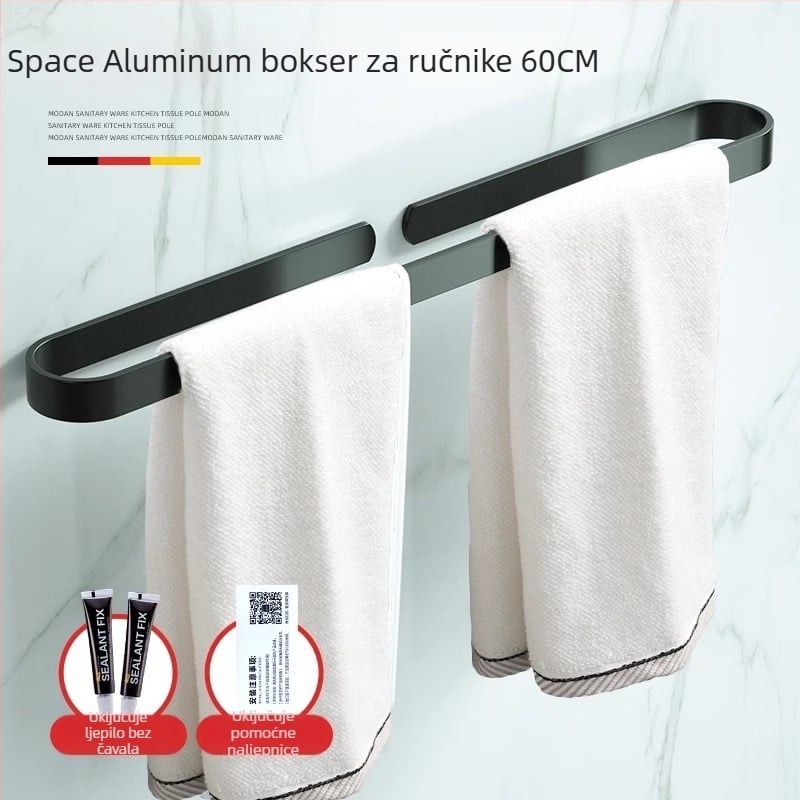Držač za ručnike s jednim šipkom — bez bušenja, aluminijski spoj, oksidirani premaz, nosivost 30 kg, nordični moderni stil