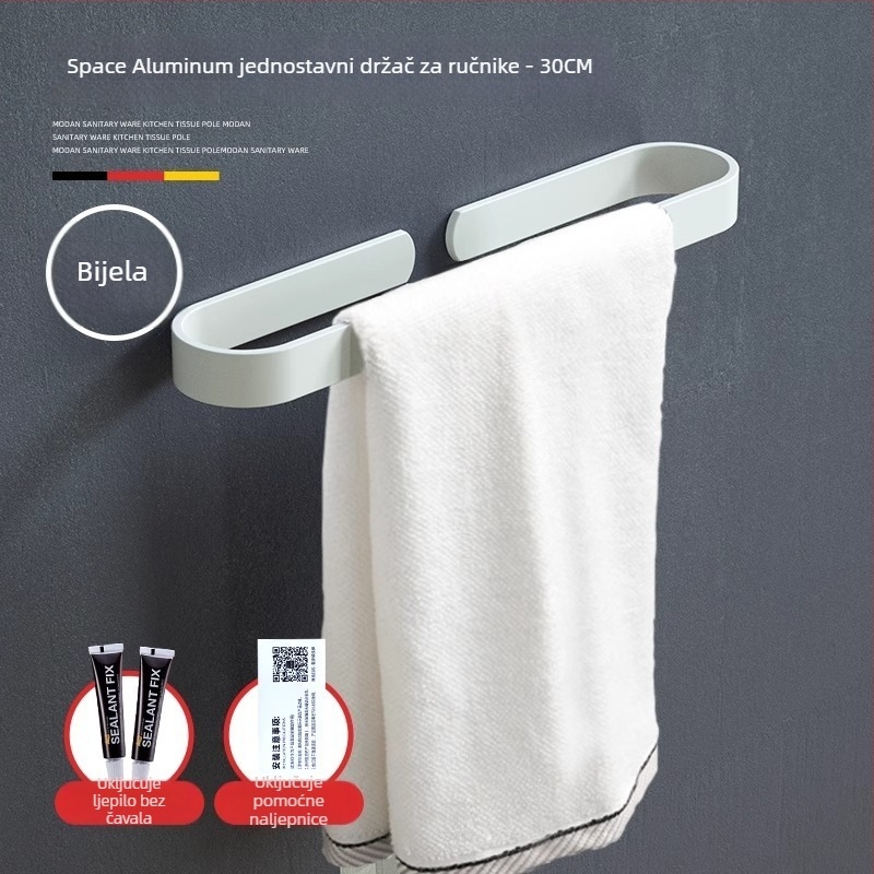 Držač za ručnike s jednim šipkom — bez bušenja, aluminijski spoj, oksidirani premaz, nosivost 30 kg, nordični moderni stil