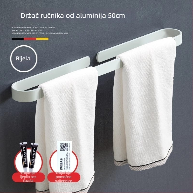 Držač za ručnike s jednim šipkom — bez bušenja, aluminijski spoj, oksidirani premaz, nosivost 30 kg, nordični moderni stil