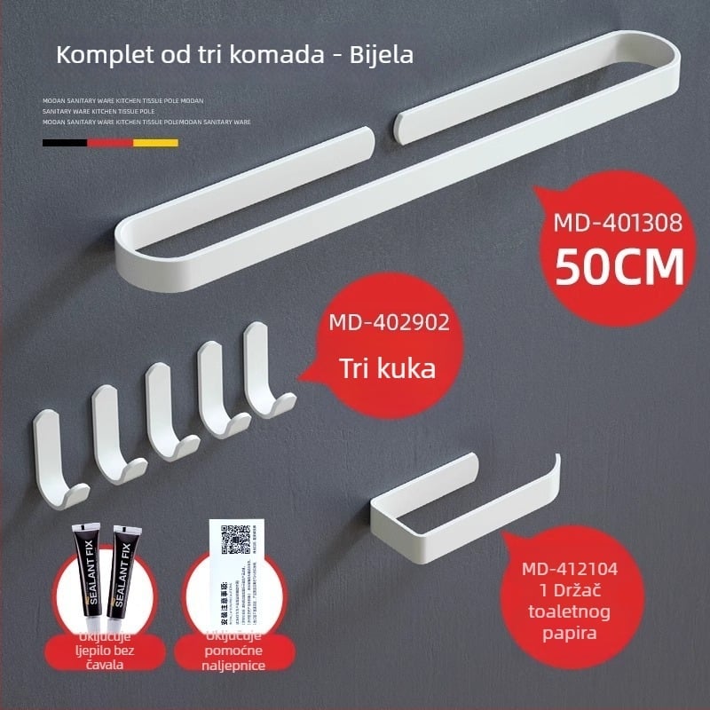 Držač za ručnike s jednim šipkom — bez bušenja, aluminijski spoj, oksidirani premaz, nosivost 30 kg, nordični moderni stil