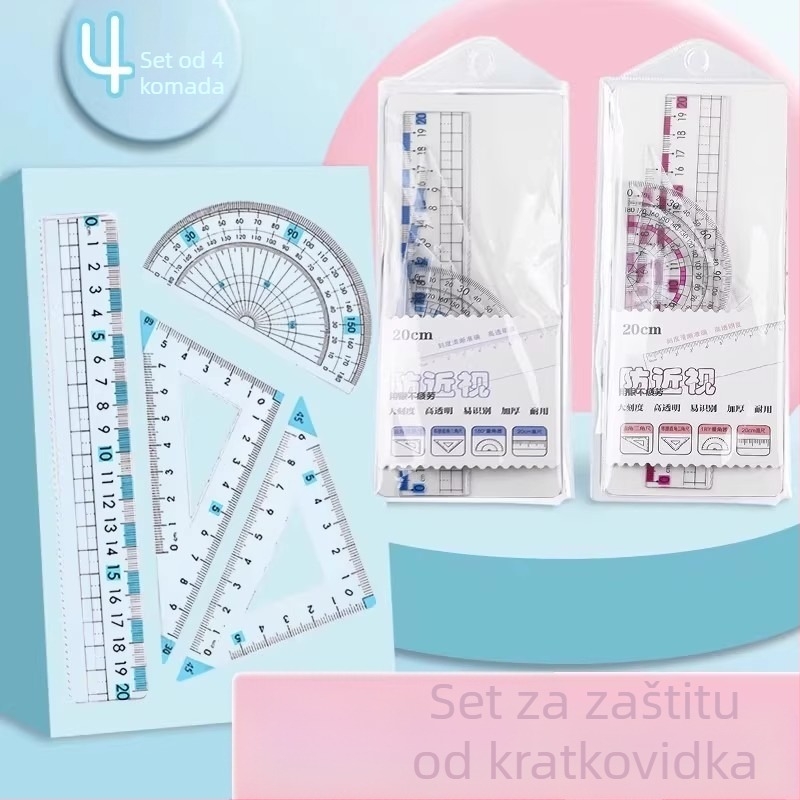 Centimetarska ravnala – Zaštita vida od kratkovidnosti, dvostruka mjerna skala, prozirno, plastično, za učenike