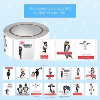 Paket naljepnica s pingvinima emotikonima, 500 komada, 14 listova, 50 g, tisak