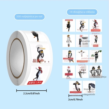 Paket naljepnica s pingvinima emotikonima, 500 komada, 14 listova, 50 g, tisak