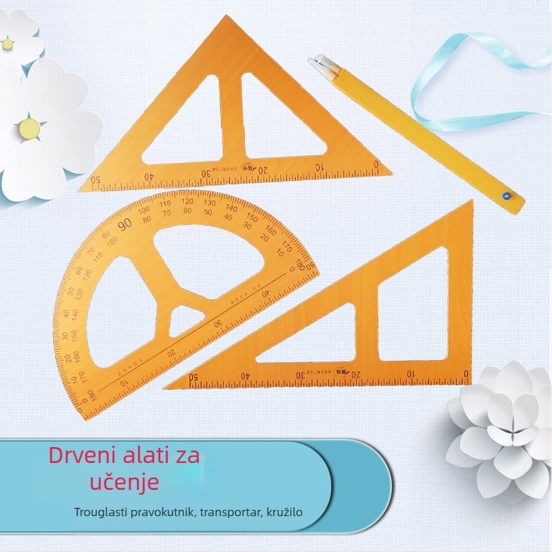 Drveni set alata za crtanje s dvije trokutaste ploče, težina 2000 g, materijal drvo