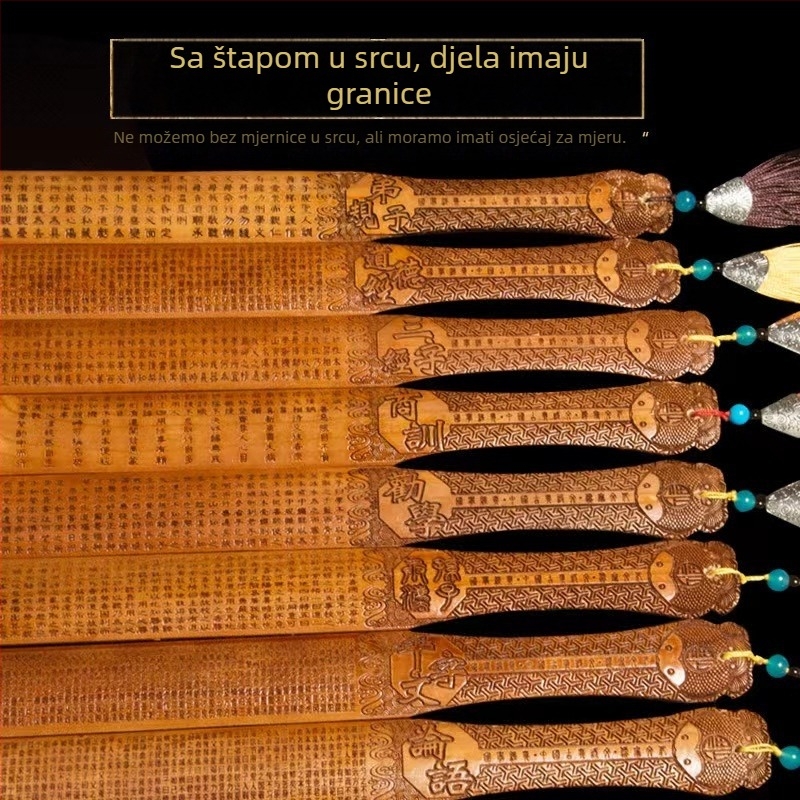 Pravilo od drveta breskve, ručno izrađeno, s mjernom skalom, moguć tisk logotipa