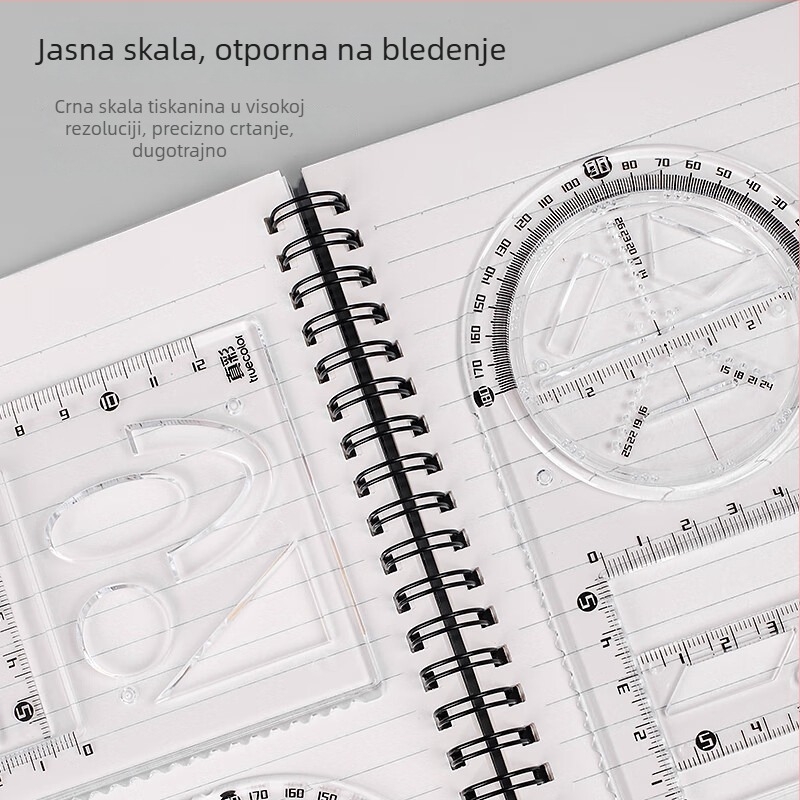 Okretni višefunkcijski ravnalo set za učenike osnovnih i srednjih škola, plastika, 100 g