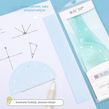 Plastični set za crtanje s ravnalom, trokutom i kutomjerom – Fire Waugh model 2800, 53 g