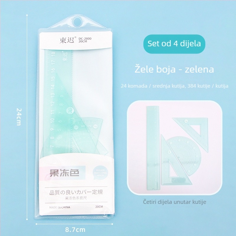 Plastični set za crtanje s ravnalom, trokutom i kutomjerom – Fire Waugh model 2800, 53 g