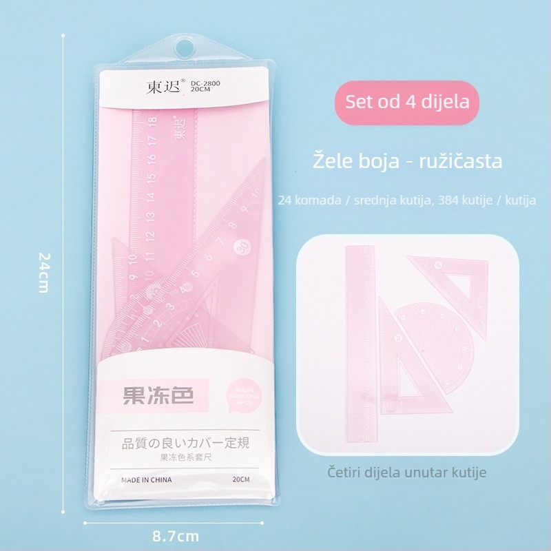 Plastični set za crtanje s ravnalom, trokutom i kutomjerom – Fire Waugh model 2800, 53 g