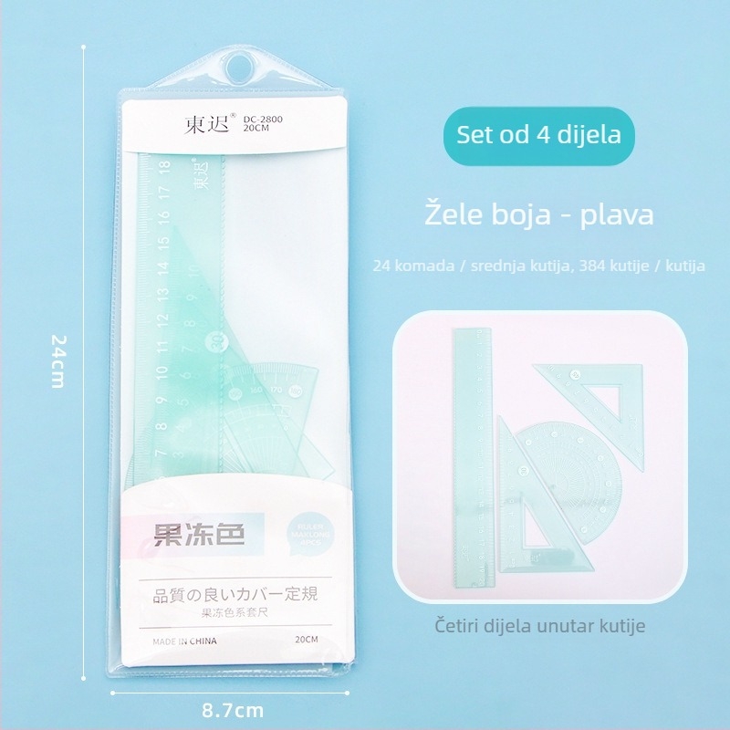 Plastični set za crtanje s ravnalom, trokutom i kutomjerom – Fire Waugh model 2800, 53 g