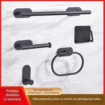 Set držača za ručnike od nehrđajućeg čelika bez bušenja – nosivost 10 kg, uključuje držač za ručnike, prsten, jednoručnu šipku, kukicu i držač papirnate maramice