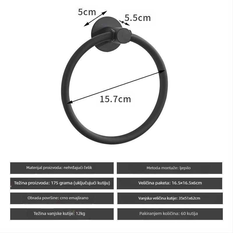 Set držača za ručnike od nehrđajućeg čelika bez bušenja – nosivost 10 kg, uključuje držač za ručnike, prsten, jednoručnu šipku, kukicu i držač papirnate maramice