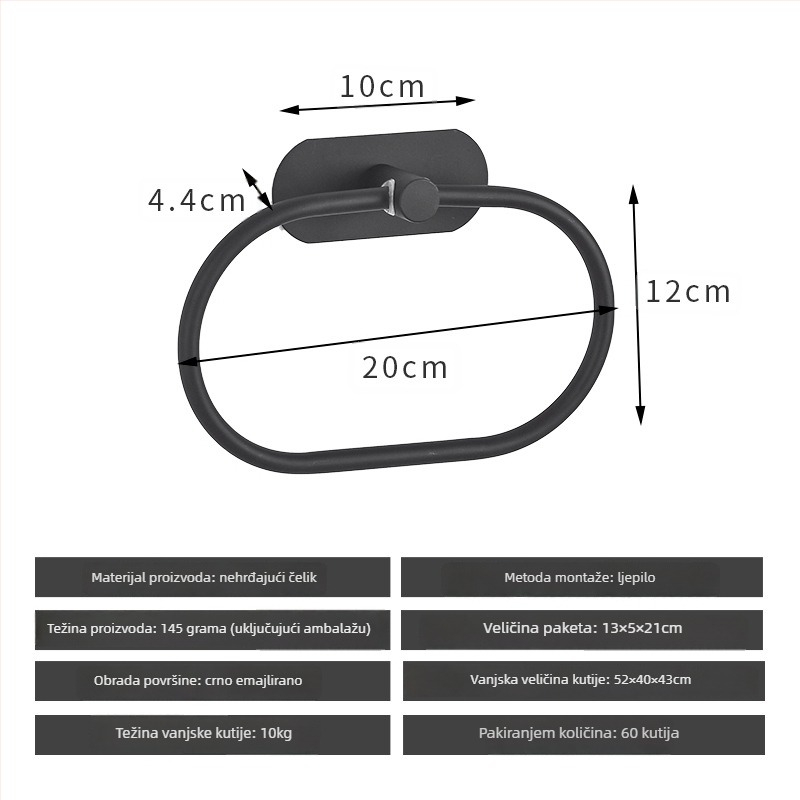 Set držača za ručnike od nehrđajućeg čelika bez bušenja – nosivost 10 kg, uključuje držač za ručnike, prsten, jednoručnu šipku, kukicu i držač papirnate maramice