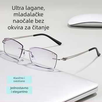 Bezokvirne presbiopijske naočale za muškarce, velikega lica, korekcija miopije, PC leće, asferične, zaštita od plave svjetlosti, UV zaštita